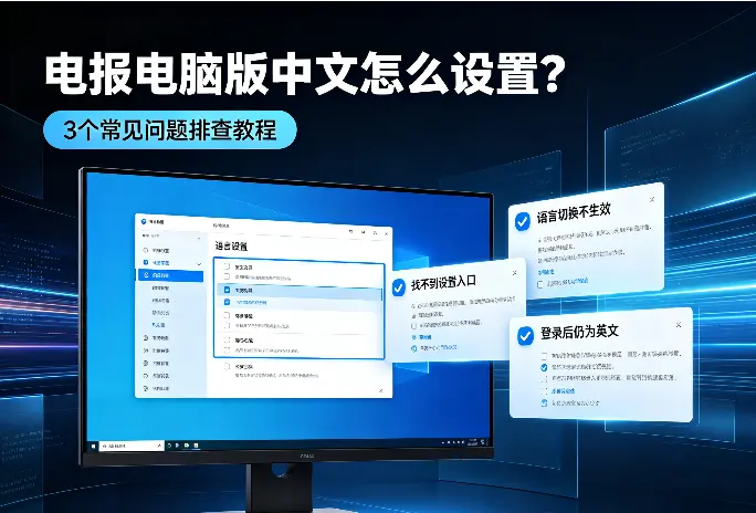 电报电脑版中文怎么设置？3个常见问题排查教程（附步骤）