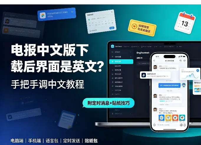 电报中文版下载后界面是英文？手把手调中文教程（附定时消息+贴纸技巧）