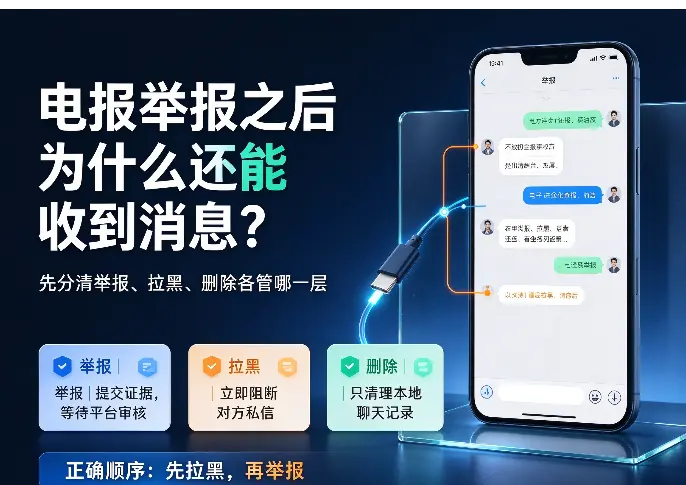 电报举报之后为什么还能收到消息？先分清举报、拉黑、删除各管哪一层