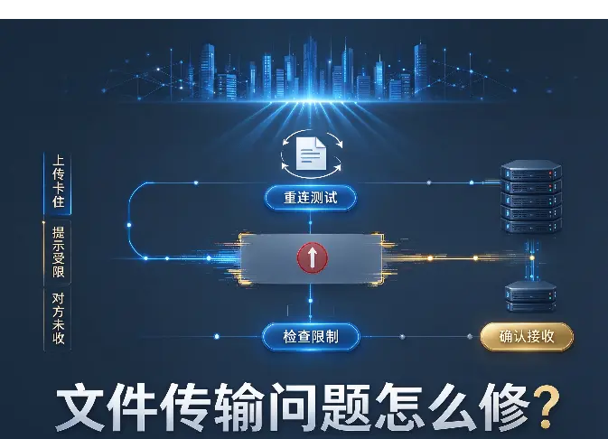 文件一直转圈、提示不让传、对方说没收到：三段路，三种修法