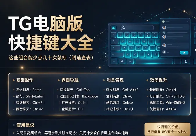 TG电脑版快捷键大全：这些组合能少点几十次鼠标（附速查表）