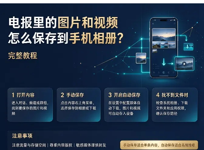 电报里的图片和视频怎么保存到手机相册？完整教程