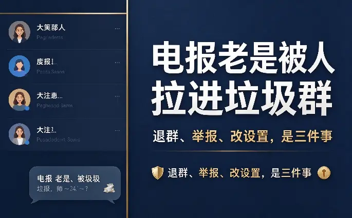 电报老是被人拉进垃圾群：退群、举报、改设置，是三件事