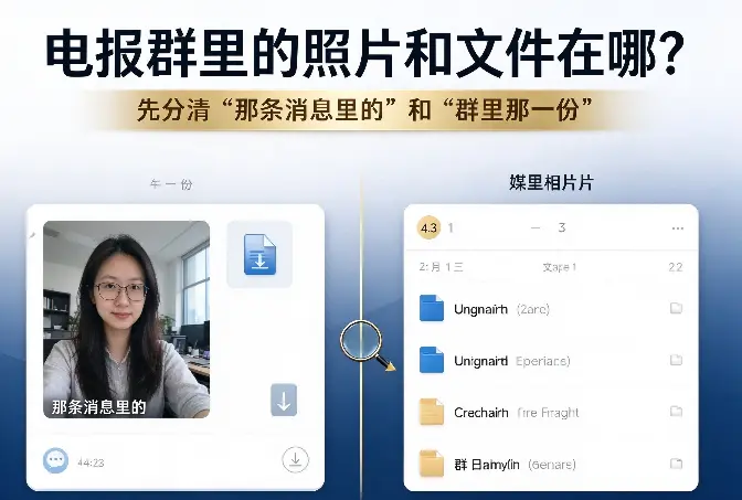  电报群里的照片和文件在哪？先分清"那条消息里的'和"群里那一份'