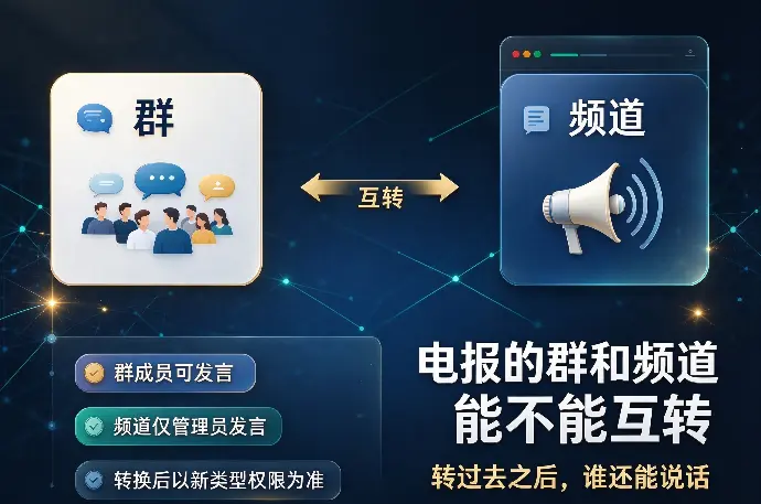 电报的群和频道能不能互转：转过去之后，谁还能说话