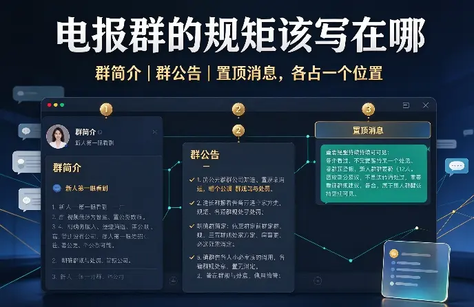 电报群的规矩该写在哪：群简介、群公告、置顶消息各占一个位置