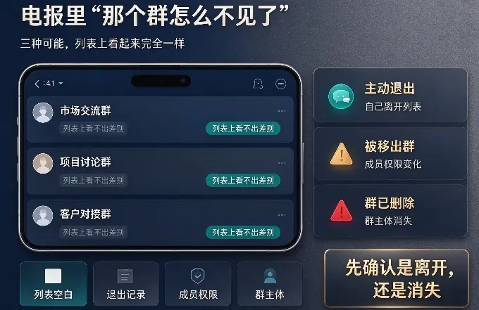 电报里"那个群怎么不见了"：三种可能，列表上看起来完全一样