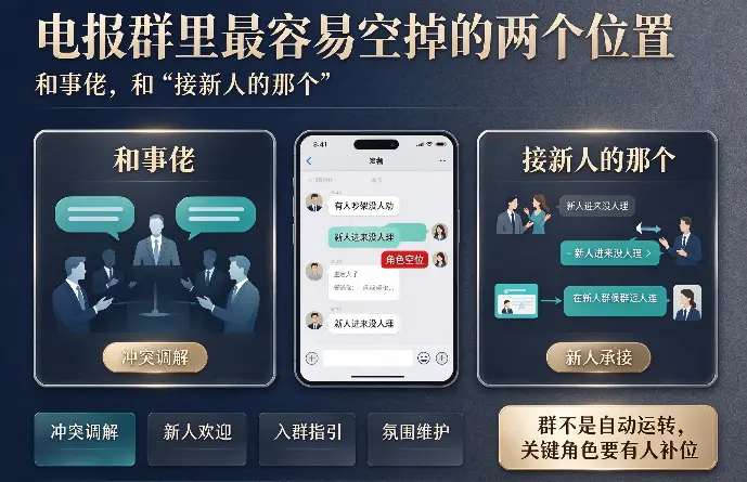 电报群里最容易空掉的两个位置：和事佬，和"接新人的那个"