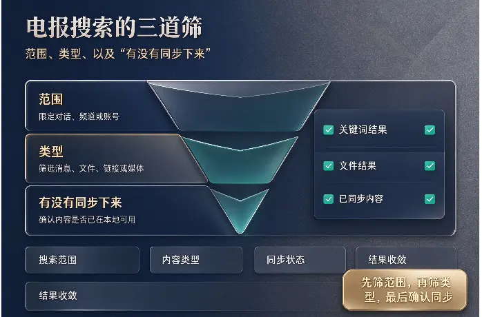 电报搜索的三道筛：范围、类型、以及「有没有同步下来」
